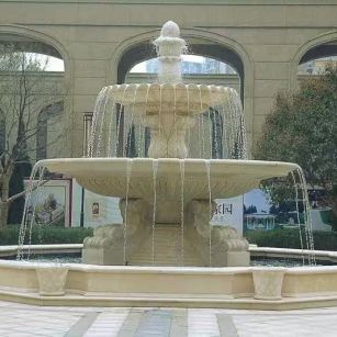 福州 黄金麻花岗岩异型加工——户外庭院石雕流水喷泉