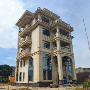 福州 黄金麻花岗岩石材别墅外墙干挂搭配（雕花栏杆花瓶柱门楼罗马柱）