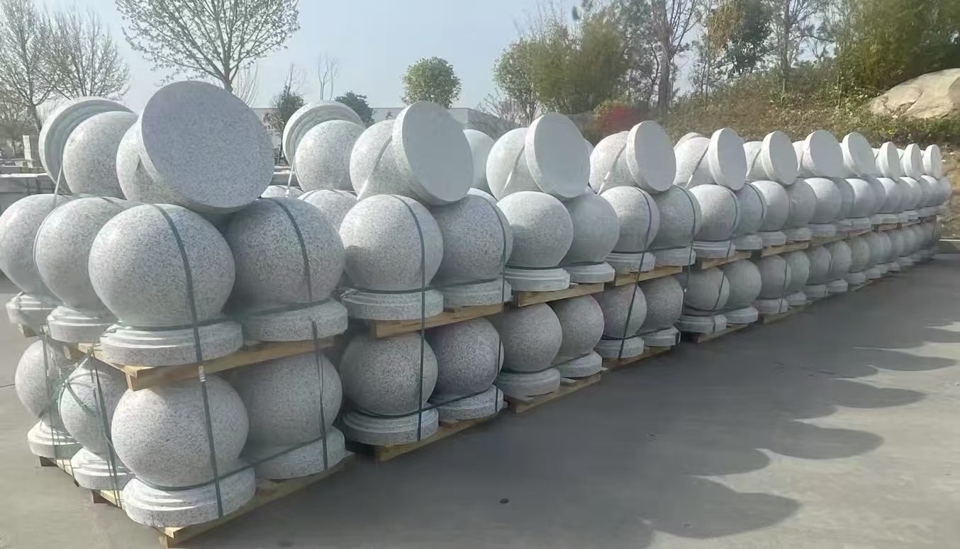 福州 白麻花岗岩石材圆球，石球，挡车球，隔离球，景观石球，风水球等