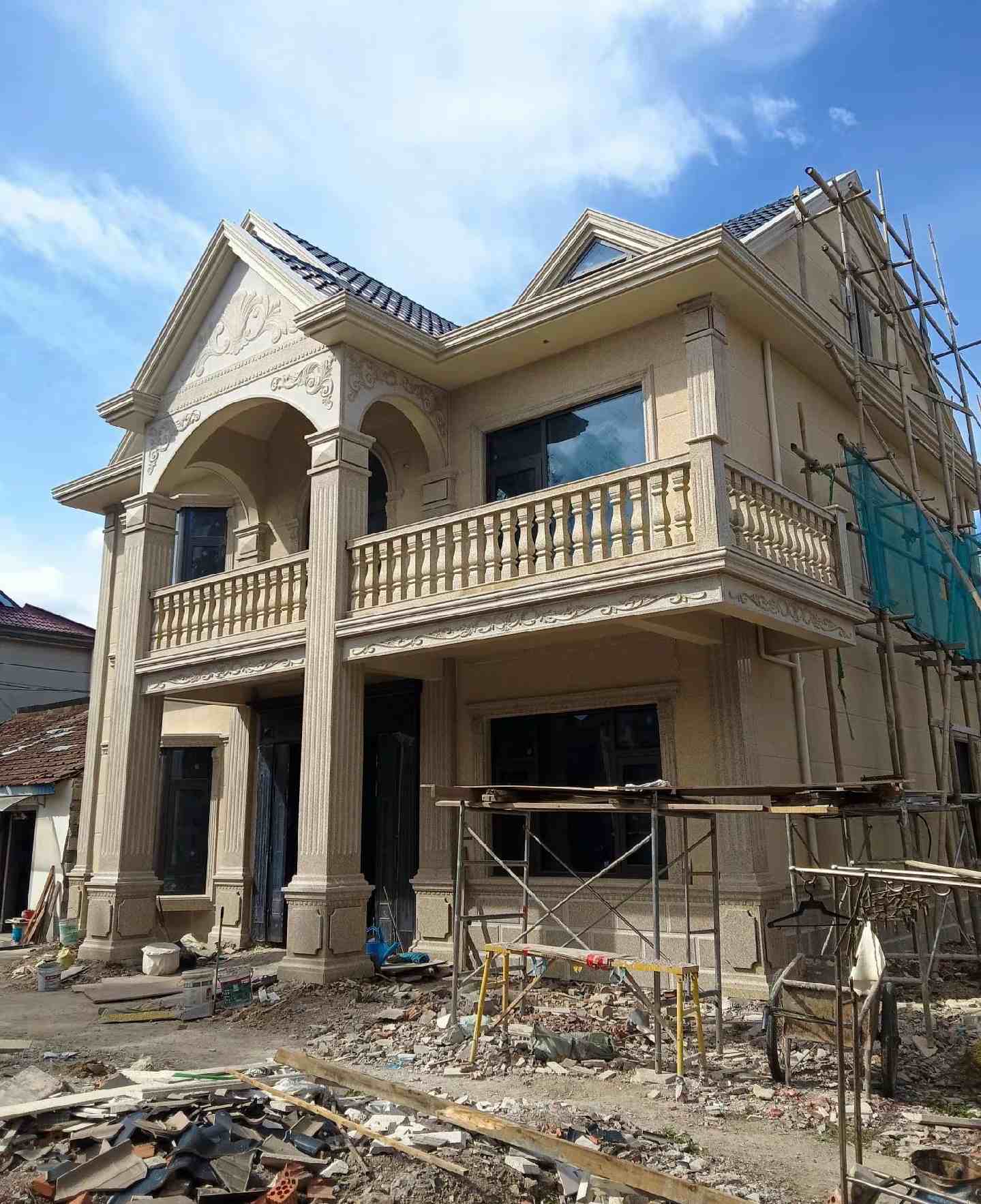 福州 黄金麻花岗岩石材私人别墅雕花门楼柱阳台栏杆