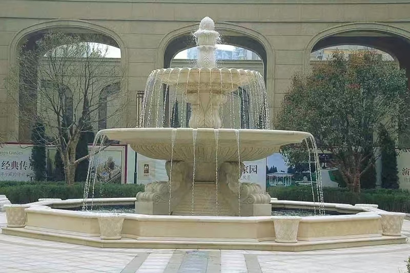 福州 黄金麻花岗岩异型加工——户外庭院石雕流水喷泉