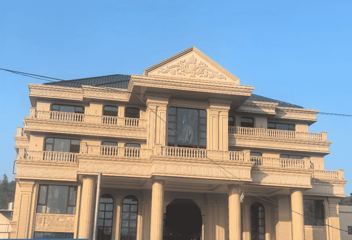 福州黄金麻别墅外墙干挂石材效果示例